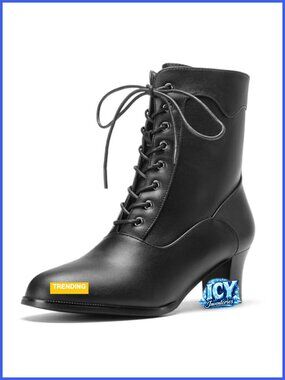 Victorian Ankle Boots Lace Up Side Zipper Witch Costume Vintage Booties